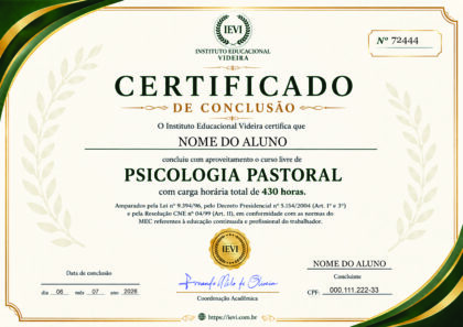 Certificado Físico - Curso Psicologia Pastoral